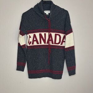 Cotton Country- By Parkhurts Canada Knit Hoodie Sweater - Gray and Red size XS